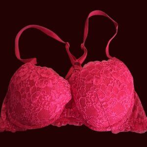 Victoria's Secret Dream Angels Red Lace Racerback Lined Demi front close Bra 32C